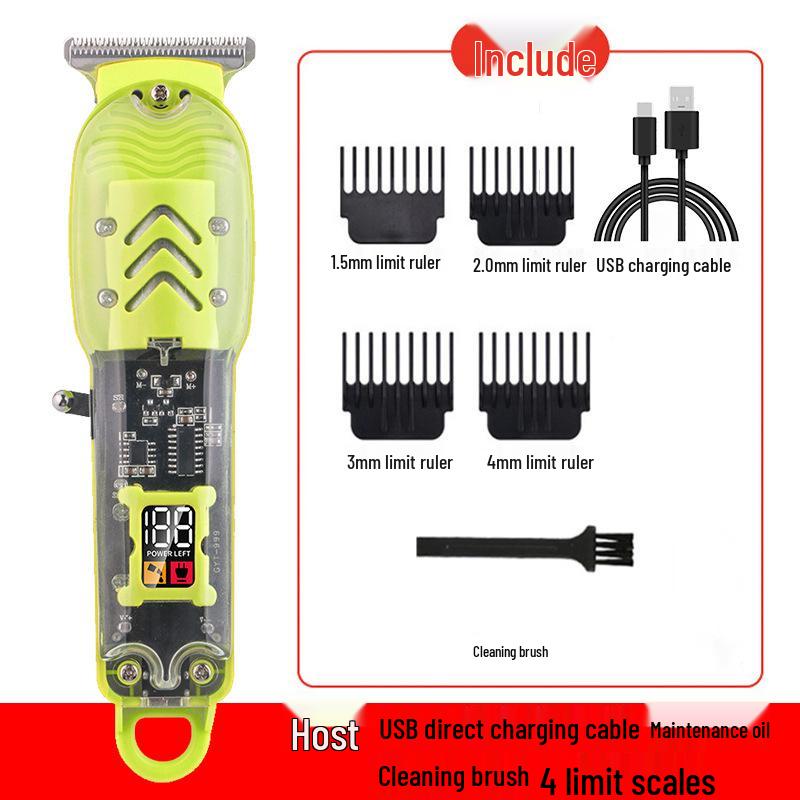 Digital Display Transparent Hair Trimmer, Electric Engraving Shaver for Household & Salon Use