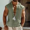 Summer Casual Mens Loose Hooded Vest Daily Leisure Breathable Linen Tank Top Men Vintage Sleeveless Deep V Neck T-Shirts