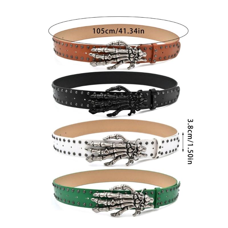 Skull Hand Design Faux Leather Belt for Men Women Adjustable Waist Strap Soft Lining for Casual Outfit or Party Wear