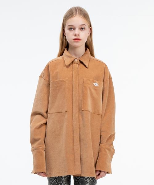 Fake Mama Corduroy Big Pocket Oversized Shirt [Brown] Camel
