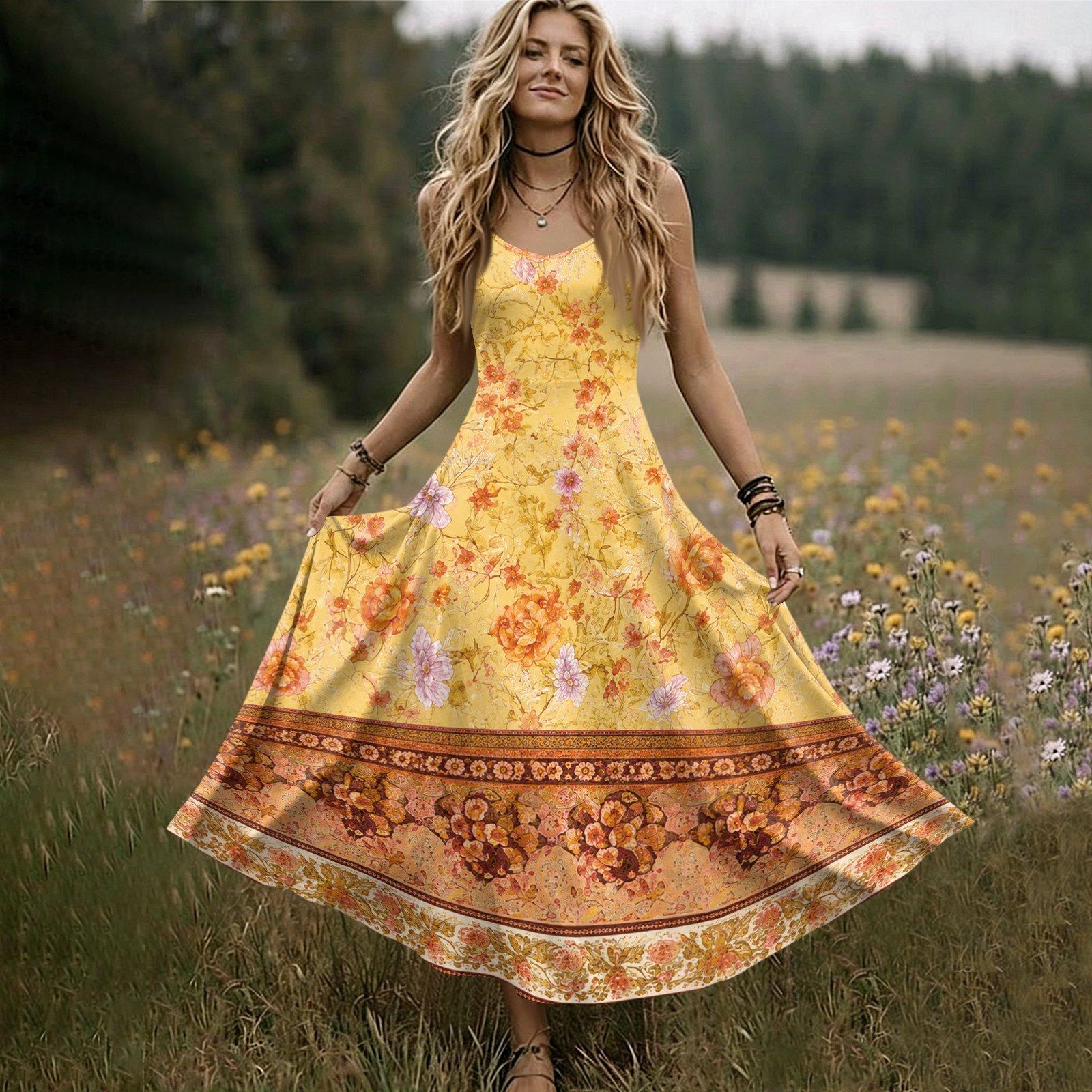 

Women s Sleeveless V Neck Long Dress with Adjustable Spaghetti Straps and Printed Pattern for Summer Casual Wear L