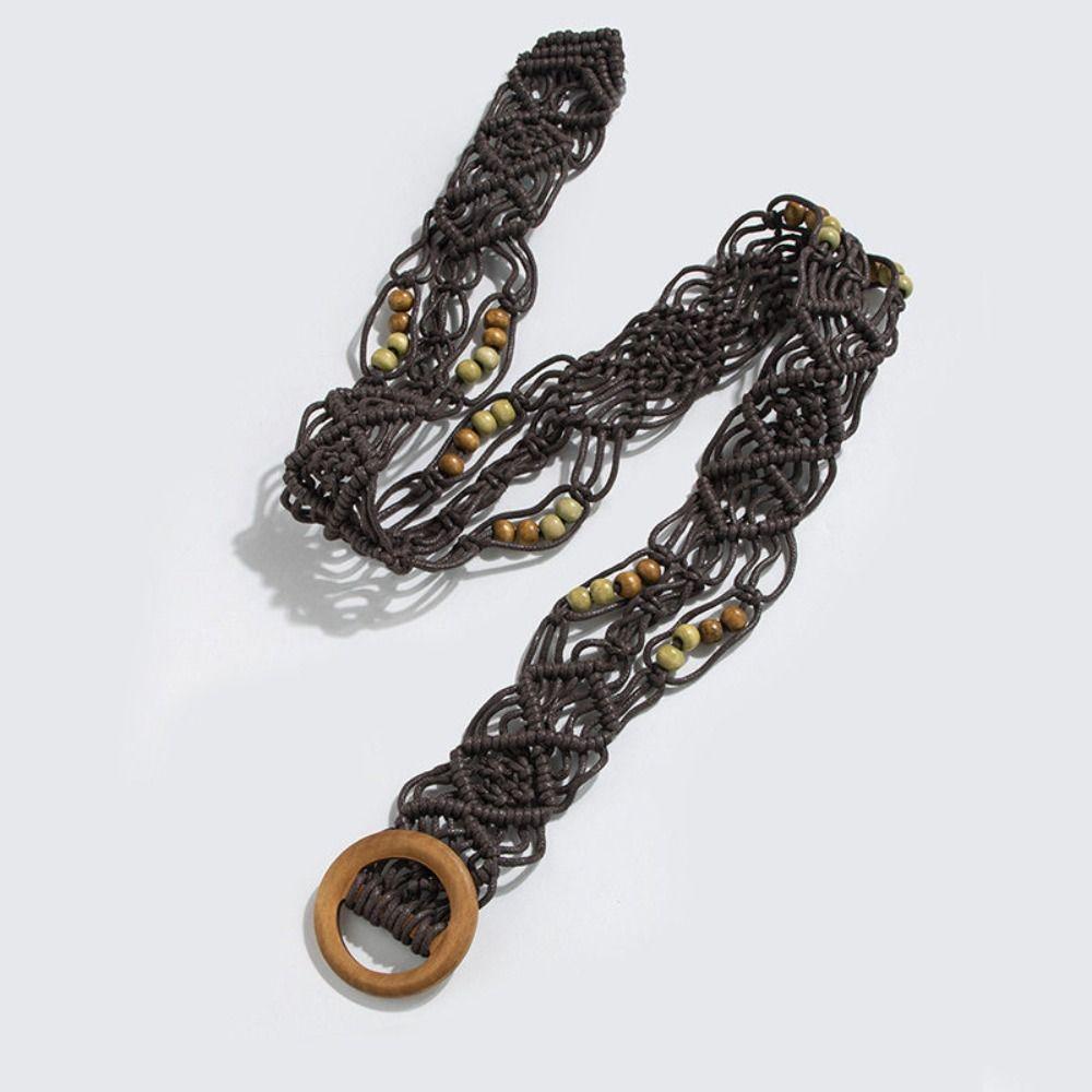 Personality Woven Weave Belt Retro Hollow Out Bohemian Style Belt Round Wax Rope Waist Rope Waist Accessories