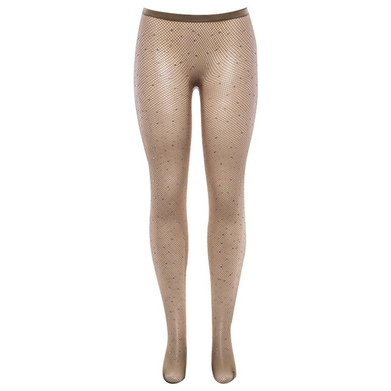 

Fashion New New Arrival Ins Internet Hot Rhinestones Slim Looking Silm Mesh Leggings Easiest for Match College Cos Pantyhose Khaki Free size