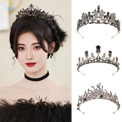 Geburtstagskrone Barock Premium Muse Hepburn Stil Hochzeit Braut Schwarze Krone Kopfbedeckung Prinzessin Haarschmuck