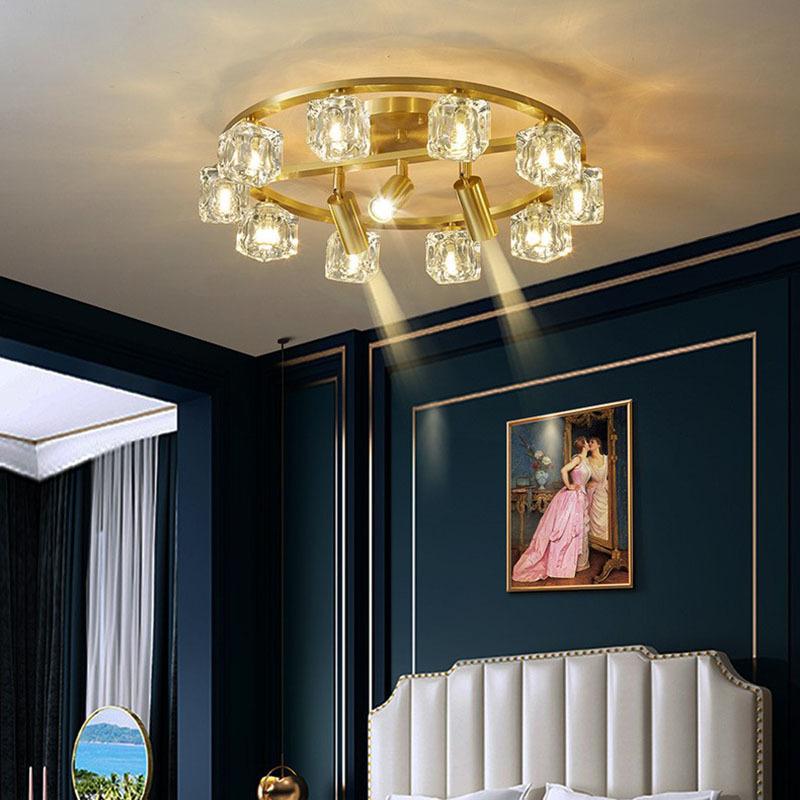 Lekka luksusowa wysokiej klasy lampa sufitowa do salonu pełna miedź kryształowa z reflektorami sypialnia gabinet lampy
