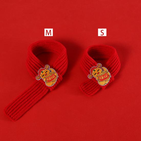 Yousheng Red Knitted Cat Scarf Chinese New Year Pet Scarf Embroidered Fortune Scarf for Cats Small Dogs Spring Festival Dress-up Accessory