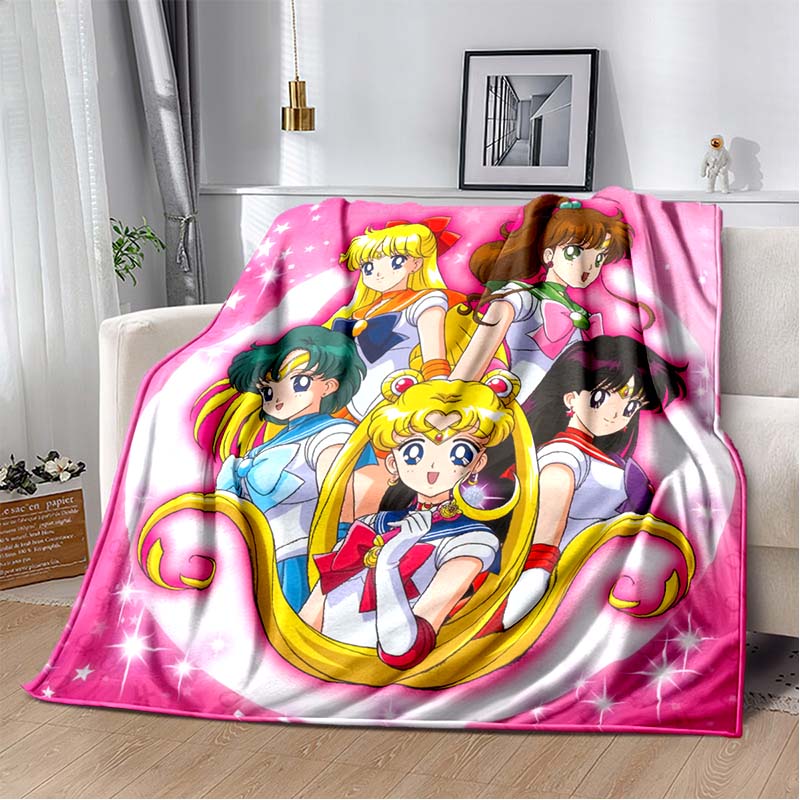 2026 new cartoon S-Sailor M-Moon flannel printed soft blanket sofa bed cover oversized office hotel airplane travel gift blanket