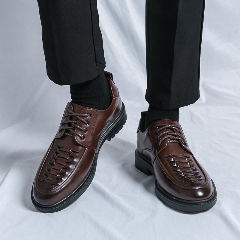 Large size men's leather shoes spring and autumn business casual British cowhide lace-up wedding dress men's shoes