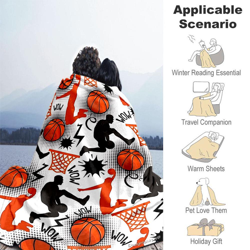 1PC Basketball HoopOutdoor Flannel Blanket - Soft Plush Decor for Picnics, Camping, Bedroom, Playroom, Office, or Lunch Break 1244A
