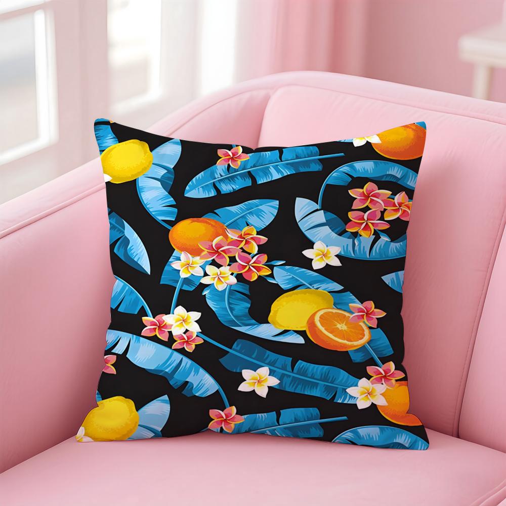 Full Print Pattern of Fruits Art Cushion Cover Pillowcase Short Plush Invisible Zipper Room Sofa Cushion Cover