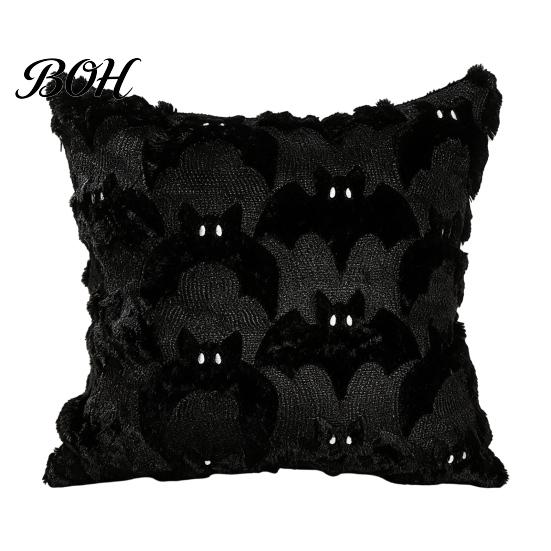 Black White Ghost Cushion Cover Halloween Cover, Plush Embroidered Throw Pillow 18x18 Home Decor Inch Cute Case for Sofa Bed Cozy Living Room Accents