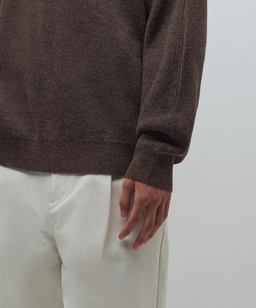 MUSINSA STANDARD [Victoria Wool] Minimal Ribbed Crew Neck Knit [Brown]