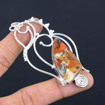 Natural Red Snakeskin Jasper Gemstone Pendant 925 Sterling Silver For Women