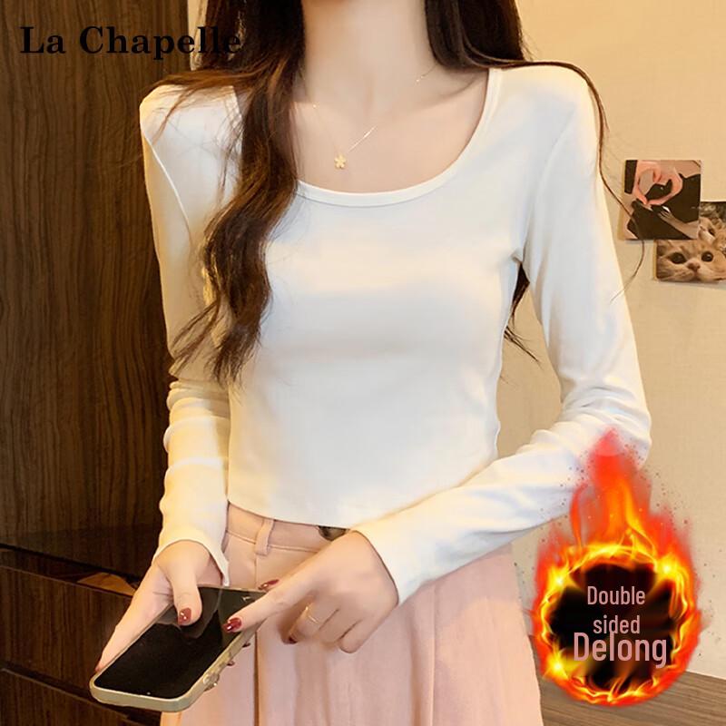 La Chapelle Women s Velvet-Lined Cropped Round Neck Baselayer Top M