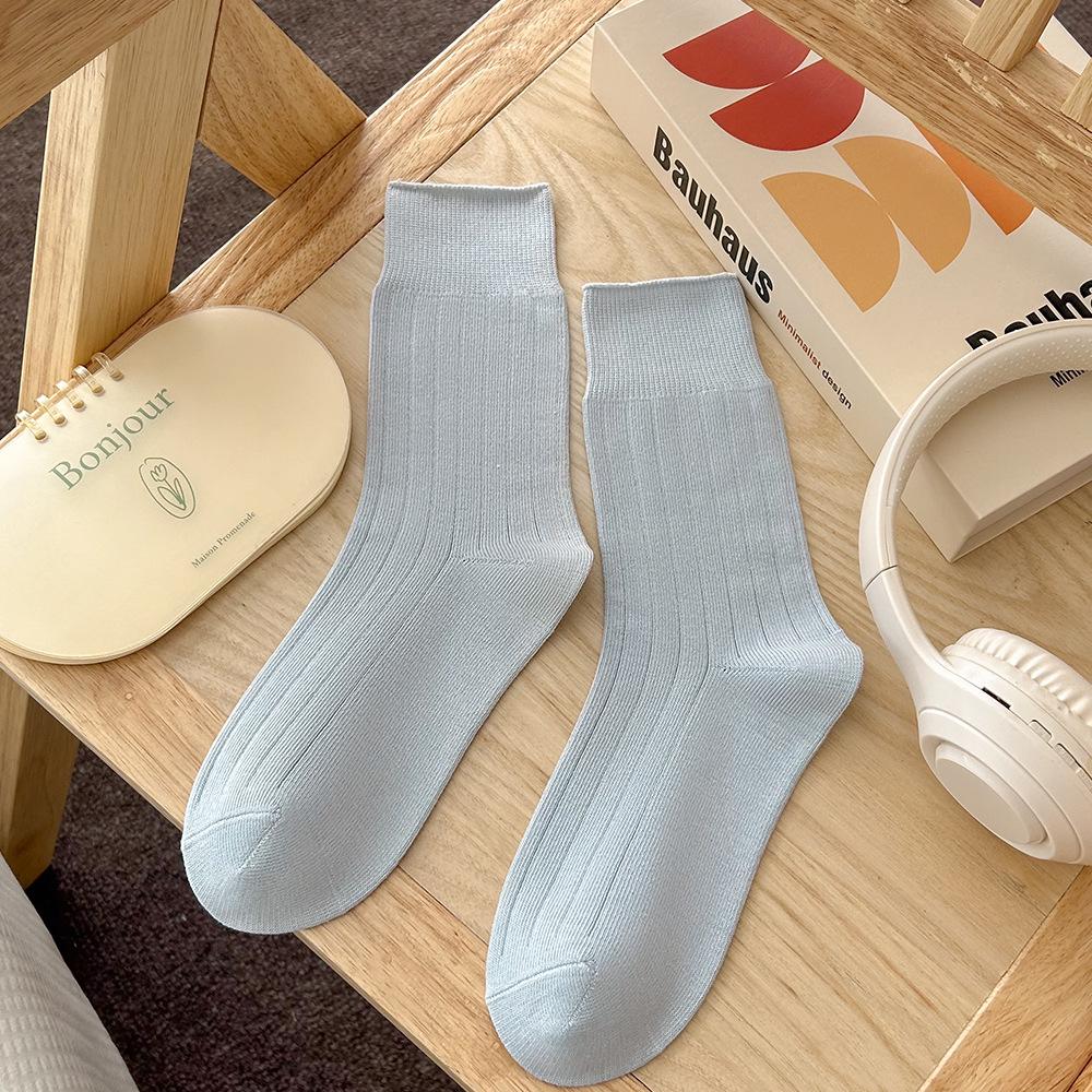 Women's Autumn and Winter Thick Pile Socks, Pure Cotton Mid-calf Long Socks, Versatile Autumn White Loose Cotton Socks for Women