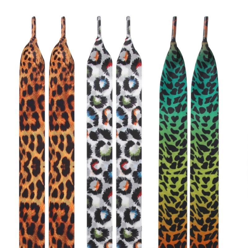 Silk Like Leopard Print Tie Dyeing Shoelaces For Sneakers Boot 120cm Length Shoe Strings Fashion Footwear Accessory