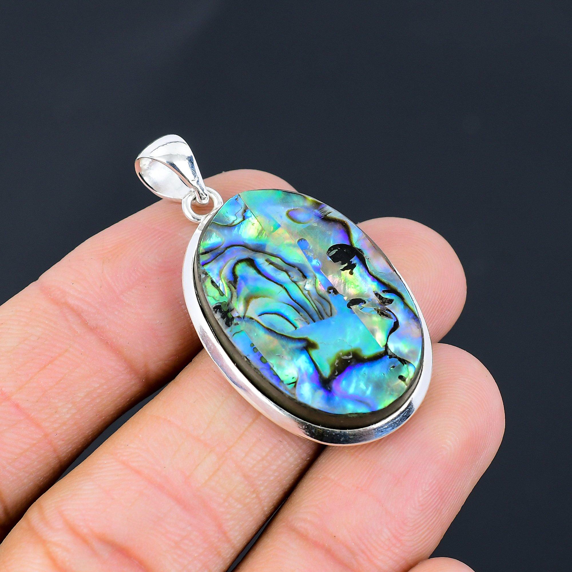 

Ювелирный кулон ручной работы из стерлингового серебра 925 пробы с драгоценным камнем в форме ракушки морского ушка 2,05 дюйма