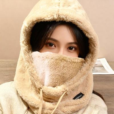 Thick Winter Plush Mask Hat - Elastic Drawstring Closure, Lightweight and Warm for Cycling, Skiing, and Outdoor Sports Provides Warmth