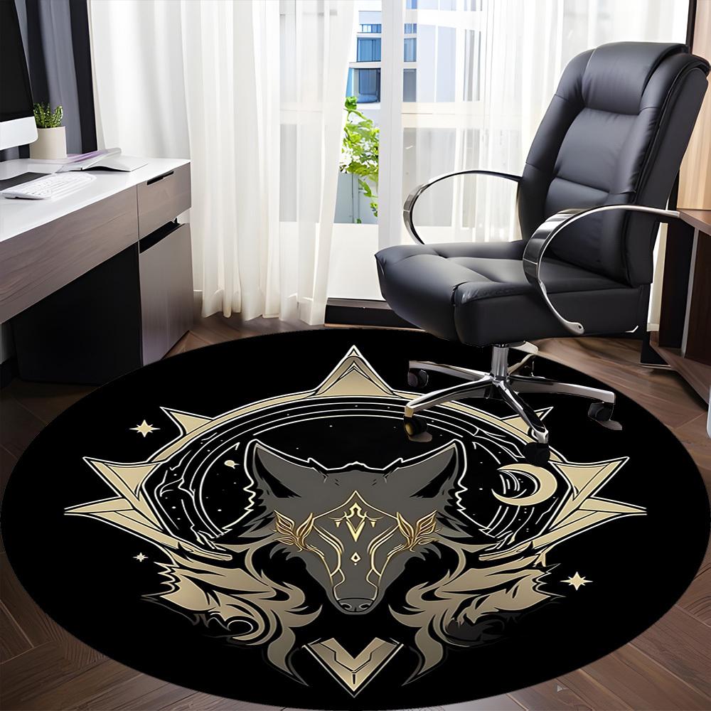 1pc Wolf Moon Office Round Area Rug, Under Office Chairs Bedroom Living Room Home Decor, Room Deco, Available In Various Sizes