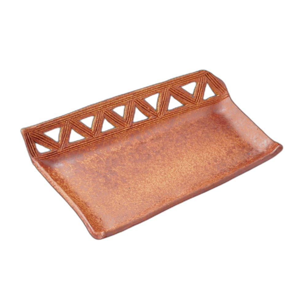 

openwork deformed pottery Pottery plate Fire-colored (large) (handmade) [22×15.5×4cm]