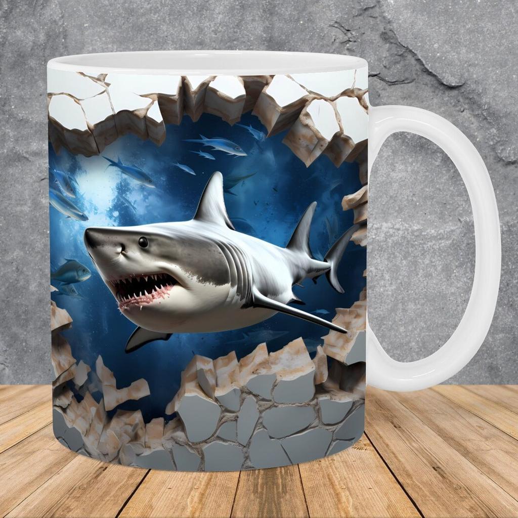 3D Ocean Shark Ceramic Coffee Mark Cup Tea Cup Fish New Gift Hole Ocean