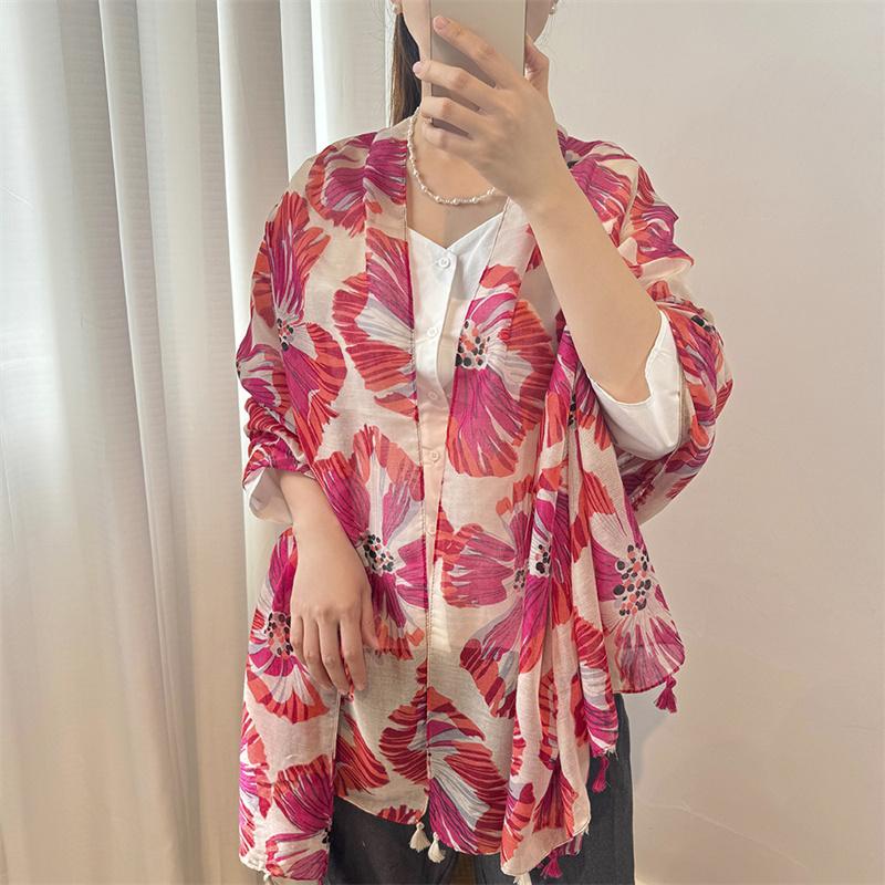 Winter Bohemina Ethnic Floral Viscose Shawl Wrap Lady Thin Scarves Fashion Tassel Pashmina High Quality Foulard Hijab Sjaal