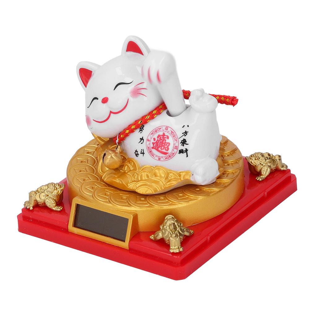Lying Waving Fortune Cat Solar Powered Wealth Welcoming Lucky Cat Decoration for Home Car Dashboard Ornament