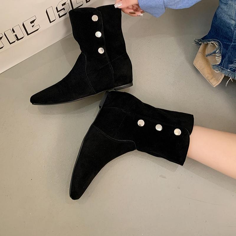 

Зимние Новые Элегантные Нескользящие Квадратный Носок Однотонные Модные Плоские Высокие Каблуки Теплые Повседневные С Внутренней Высотой Увеличения Женские Ботинки 35 чёрный