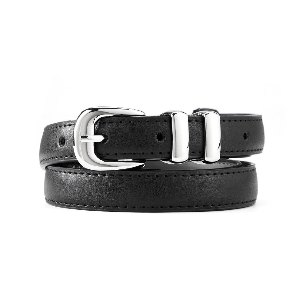 Luxury Women's Classic Cowhide Leather Belt with American Retro Style Pin Buckle