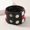 Comfort Fit Adjustable Bracelet Three Row Square Studs Punk Design Soft Leather for Stylish Daily Fashion