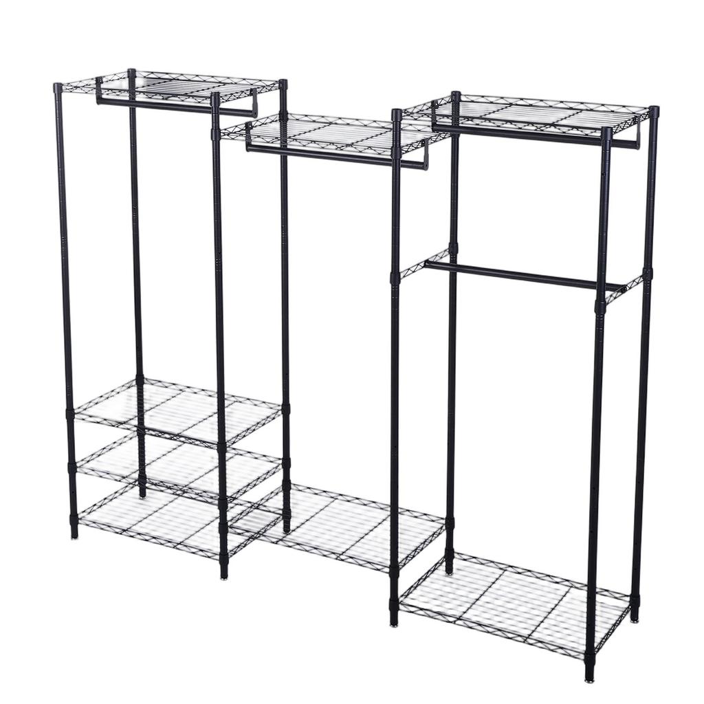 Portable Closet Wardrobe Carbon Steel Freestanding Clothes Rack Closet Organizer with Adjustable Shelves Hanging Rods