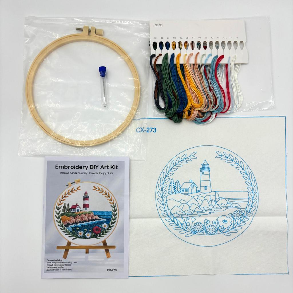1set Christmas Cozy Cottage Kit DIY Embroidery Materials and Tools Suitable for Beginners, Stitching Tutorial, Hand Embroidery Fabric Material Set