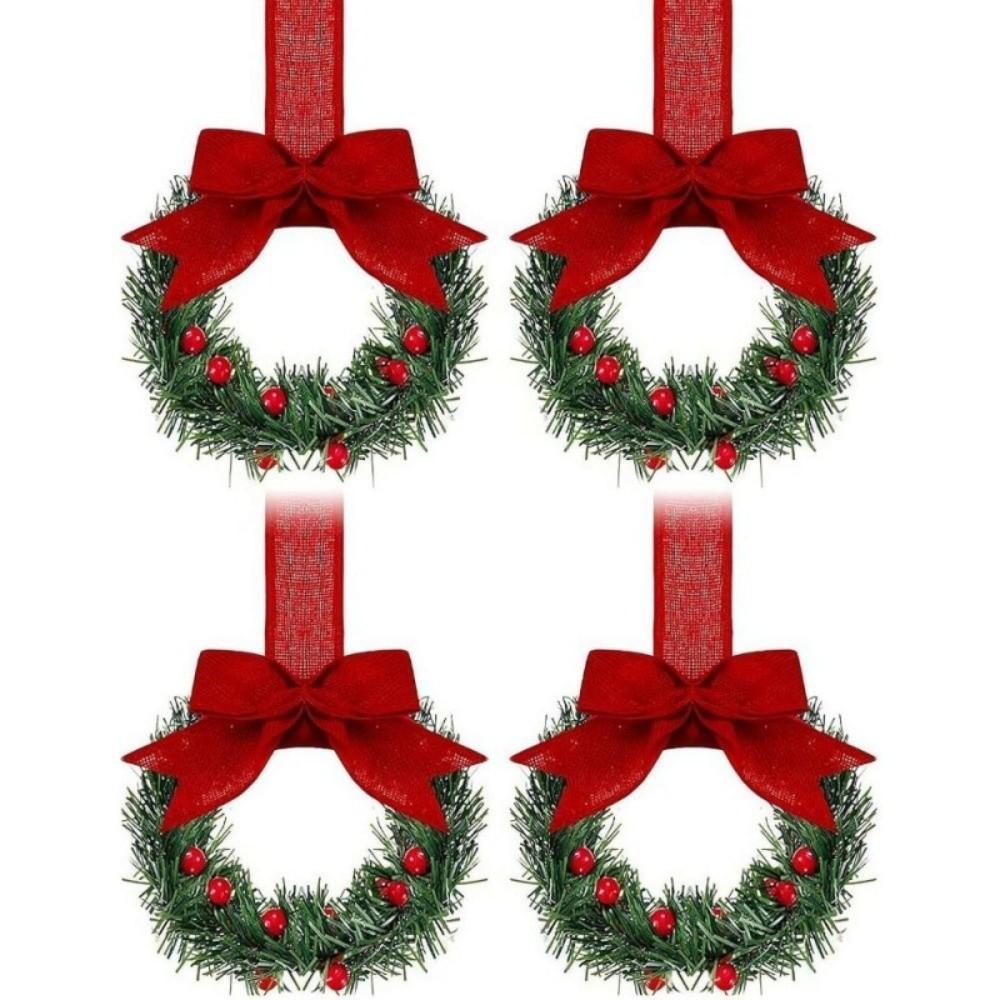 

4pcs Realistic Pinecone Christmas Wreath 13cm 3D Artificial Garland Festive Red Berry Door Hanging Ornament Front Door червоний