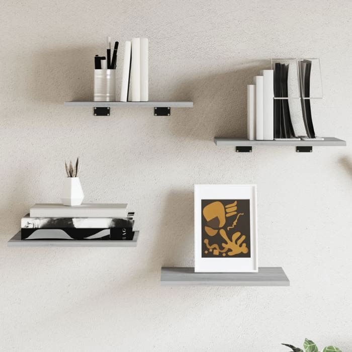 VidaXL Étagères Murales 4 pcs, Tablettes Suspendues avec Rangement, Étagères à Livres Flottantes, Décorations de Salon, 838209