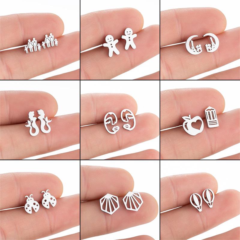 

Korean Retro Gingerbread Mermaid & Human Face Asymmetrical Earrings