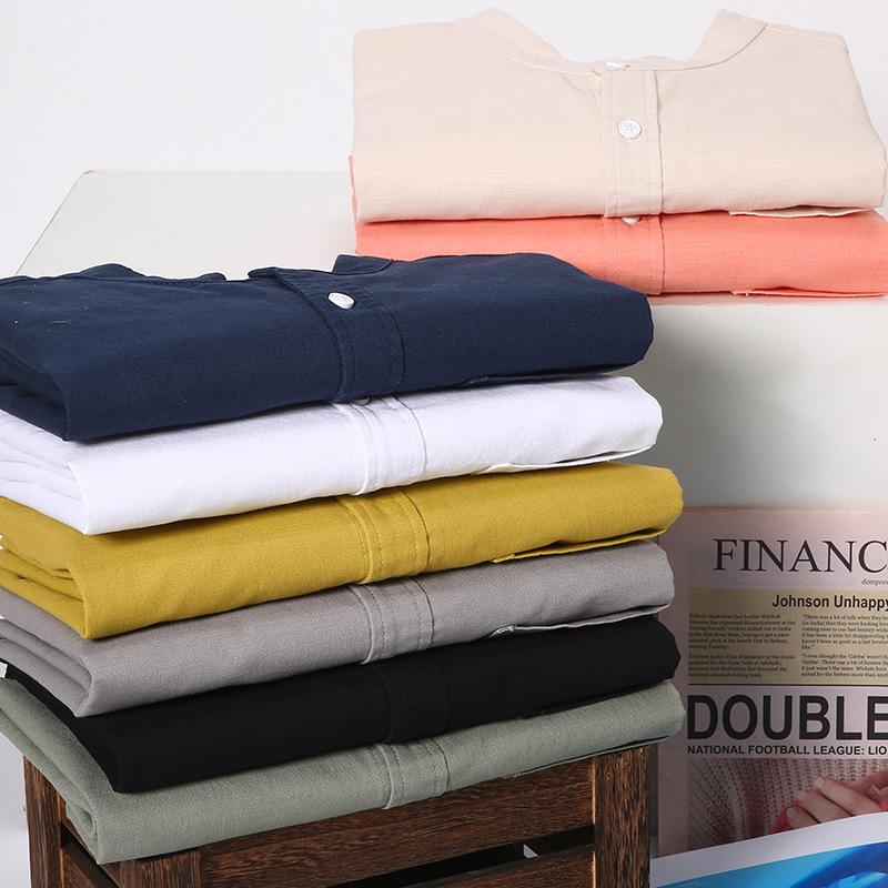 Cămașă bărbați cu mânecă lungă din bumbac-in cu guler chinezesc și buzunar - Jachetă casual simplă, confortabilă