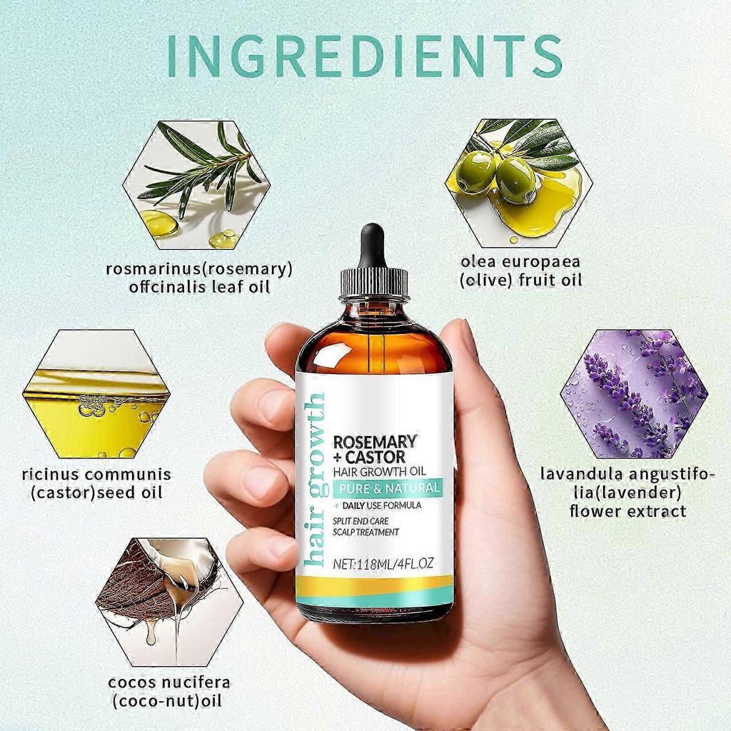 Organic Rosemary Castor Hair Growth Oil and Scalp Massager Set, Rosemary Castor Oil For Hair Growth, Hair Styling Oils for Dry, Itchy Scalp