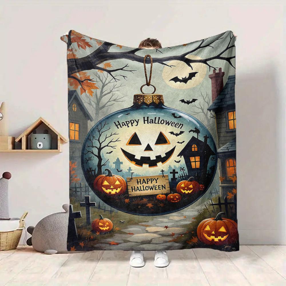 1Pc Halloween Ornament Jacko'Lanterns Blanket Soft And Comfortable Casual Warm Camping Travel Christmas Halloween Gift M917104