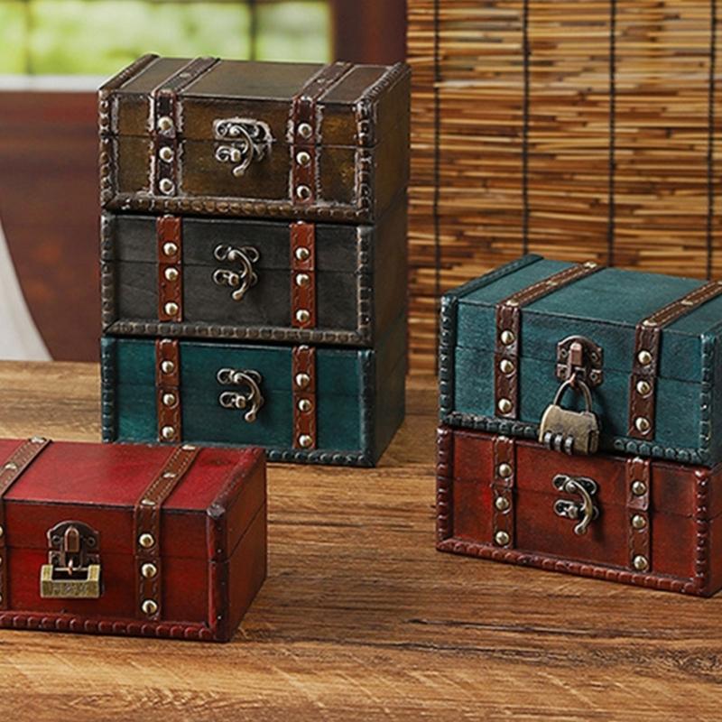 Vintage Locking Storage Box Antique Wooden Design Secure Safety Lock For Homes Organization Jewelry Documents Storage
