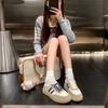 Retro Contrasting Color Splicing Platform Women's New Comfortable and Lightweight Round Head Lace-up Casual Board Shoes
