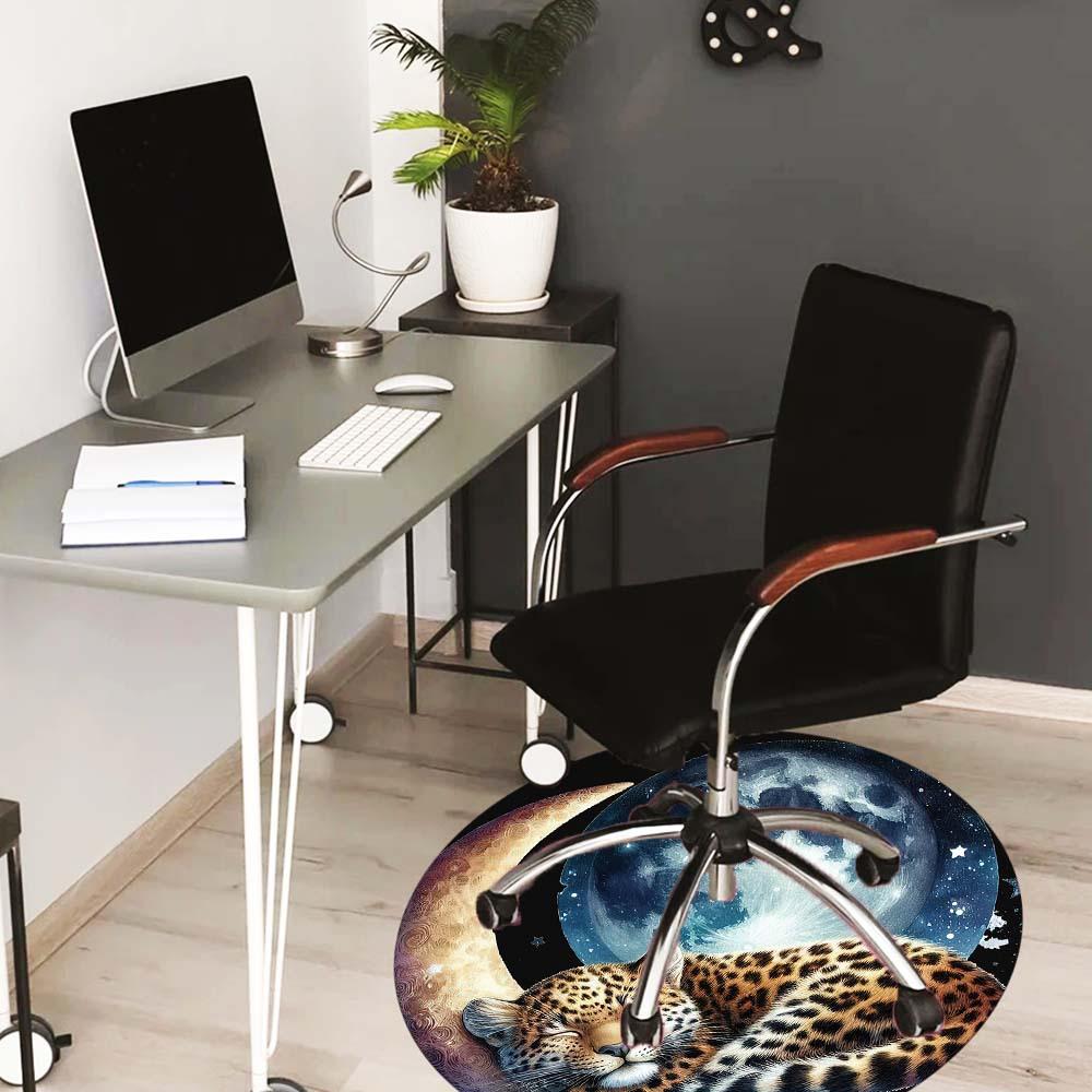 Good Night Leopard Round Rug Suitable For Office Reception Decorative Carpet Office Chair Protection Carpet And Also Suitable For Gifts To Relatives