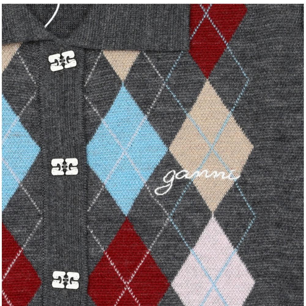 Ganni Women S Argyle Jacquard Polo Knit K2601 920