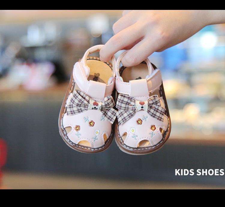Summer Baby Girl Anti-slip Squeaky Velcro Bow Sandals - First Walker Shoes