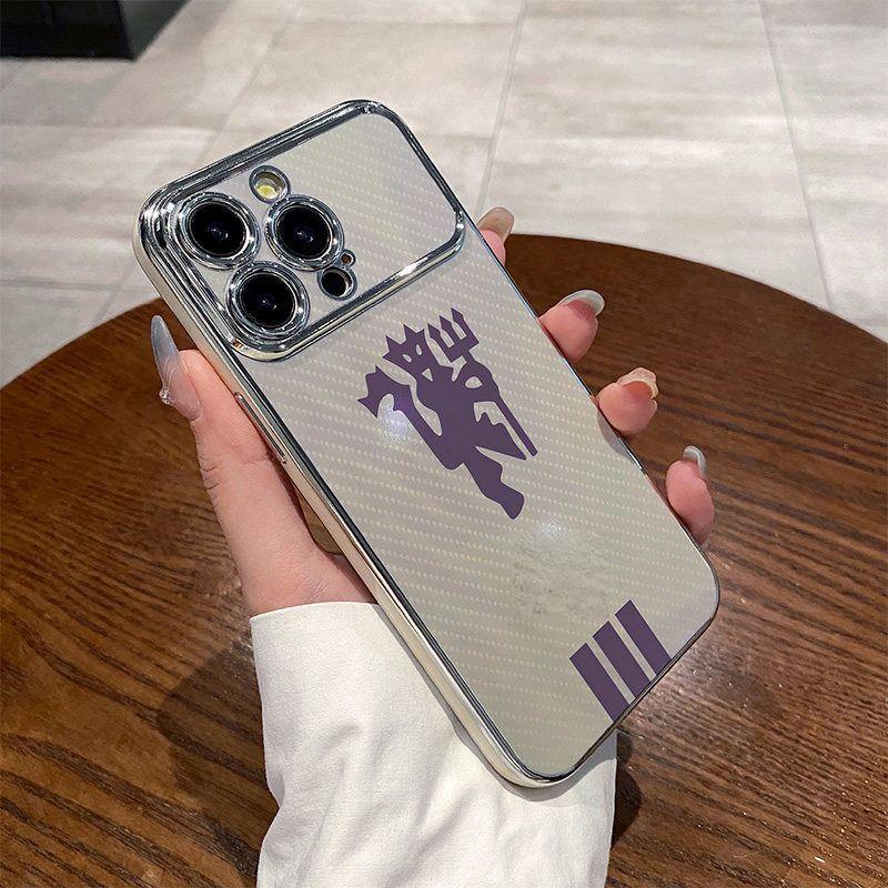Manchester United Football Phone Case, Man Utd Logo Print, Carbon Fiber Texture Shockproof Protective Phone Cover
