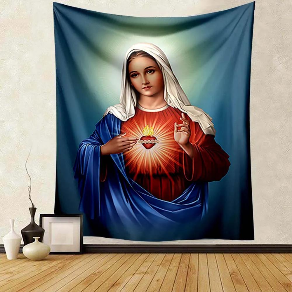 Mother of Christian Faith Jesus Tapestry for Bedroom Wall Apartment Wall Hanging Blessed Virgin Mary Living Room Decoration Gift