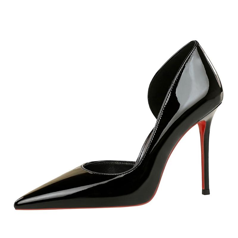 European And American Style Fashionable Simple For Women Thin Heel Patent Leather Shiny Side Air Quality Versatile Single Shoes