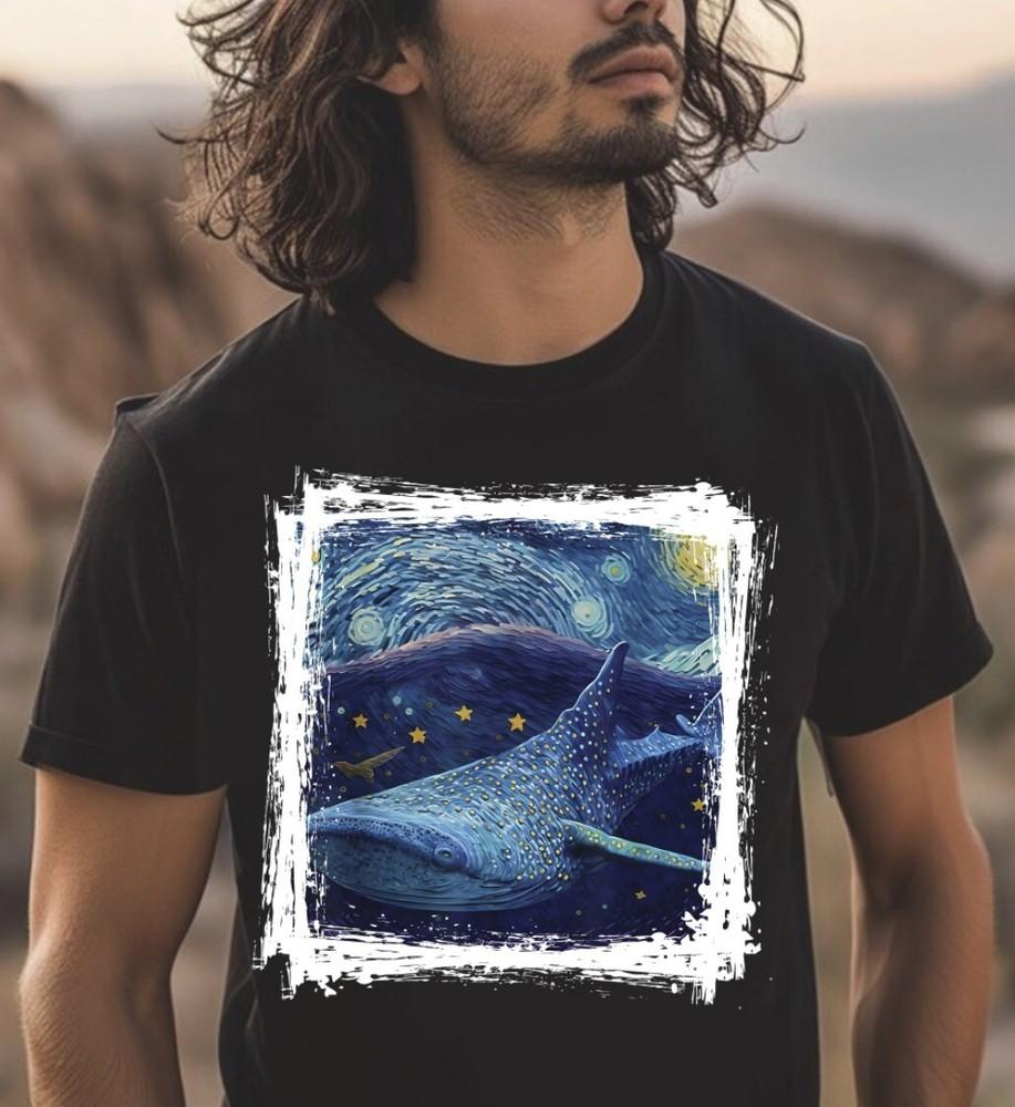 Surrealism Starry Night Whale Shark Black T-Shirt, S-5XL Unisex T-Shirt L