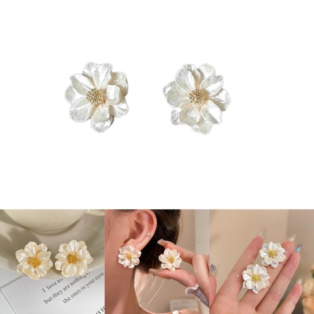 Minimalist Camellia Drop Earrings With Electroplated Finish For Ladies Summer