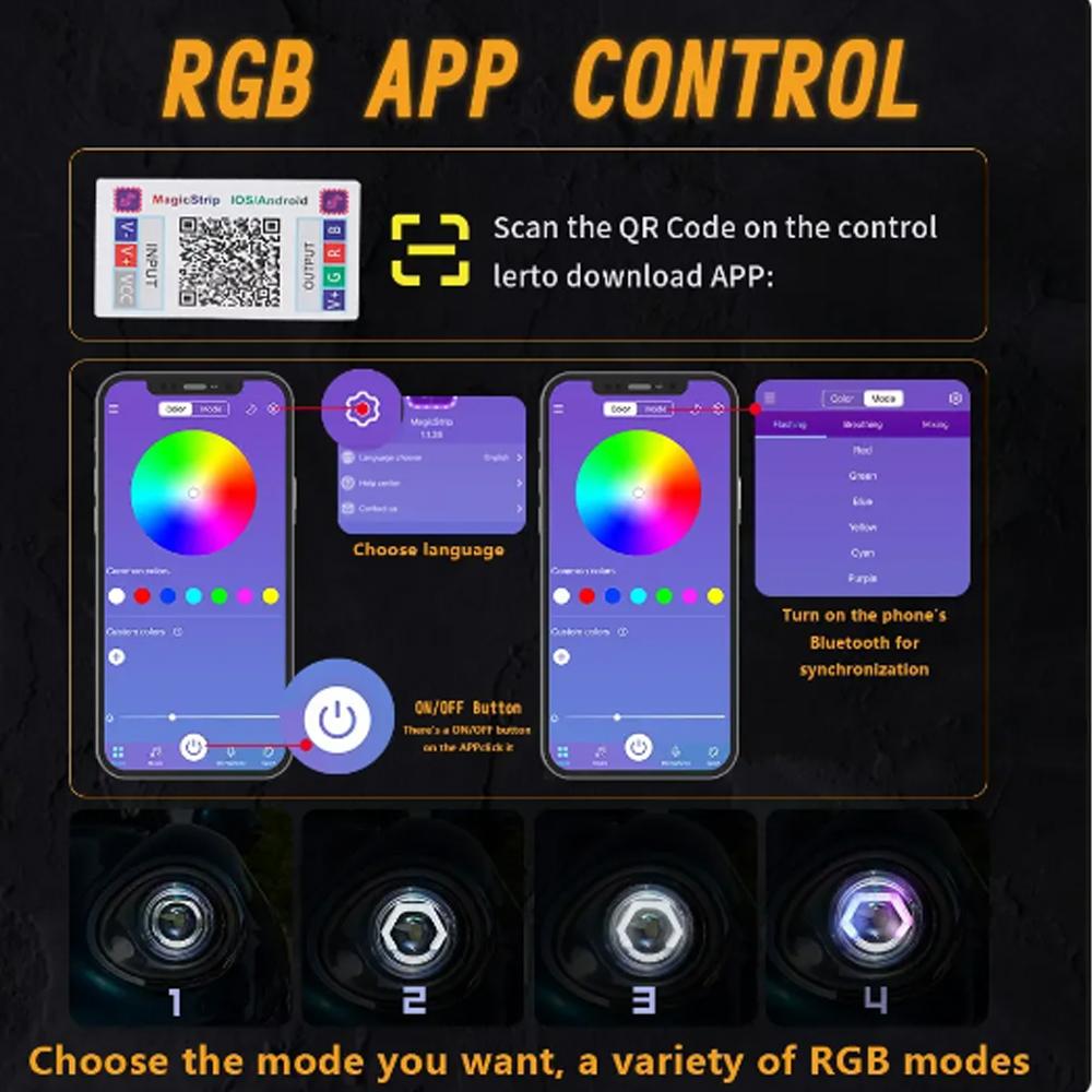 2 buc LED Hexagonal Angel Eye RGB Semnalizator Lumini de Zi Bluetooth App Pentru Faruri Auto 60/70/80/90mm.