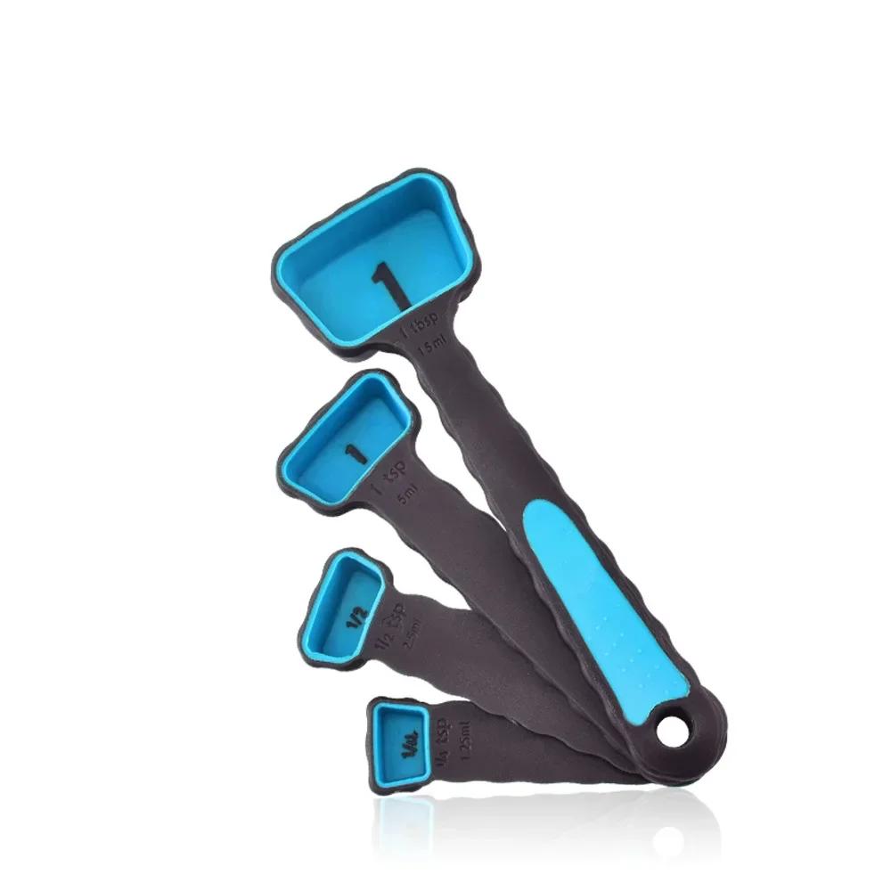 Набор разноцветных складных силиконовых мерных ложек и стаканчиков для выпечки, набор из четырех силиконовых мерных ложек, кухонный, 4 шт.